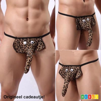*** Olifanten String met Slurf - Mannenstring - Herenstring - One size - Grappige string Stripper Vrijgezellen - Olifantenstring - Reetveter - Leopard - van Heble®