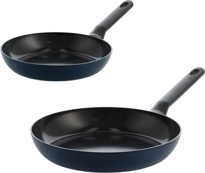 BK Enjoy Koekenpannenset 2-delig - 24/28cm - PFAS-vrije antikleeflaag - Pannenset inductie - Keramische pan - Ovenbestendig tot 160°C - Koudgrepen - Donkerblauw