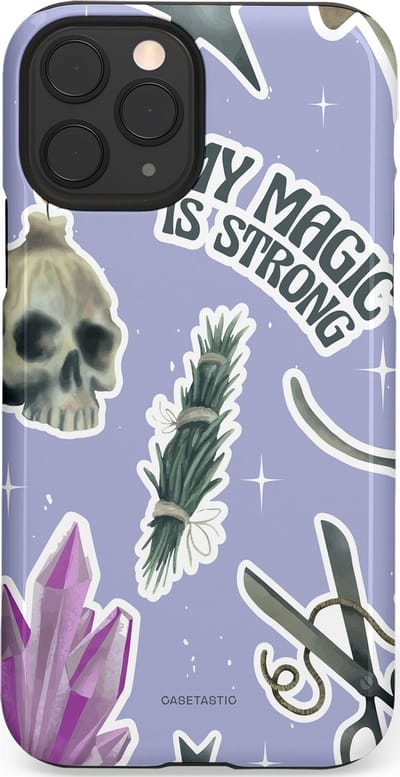 Casetastic hoesje geschikt voor Apple iPhone 11 Pro - Dubbellaagse bescherming - Lila Paarse Hekserij Strong Magic Sterren Collage - Fashion Case - Lila Lichtgrijs Wit