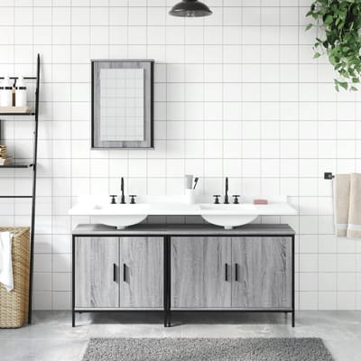 vidaXL - 3-delige - Badkamermeubelset - bewerkt - hout - grijs - sonoma - eikenkleur