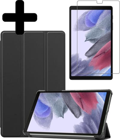 Hoesje - Geschikt voor Samsung Galaxy Tab A7 Lite - Met Screenprotector - Hardcover Book Case - Trifold Bookcase Hoes - Hard Cover - Tablethoes - Zwart