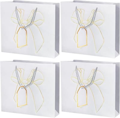 Grote Cadeauzakken 32 x 26 x 11 cm, Stevige Cadeautassen met Gouden Strik voor Verjaardag, Bruiloft en Communie