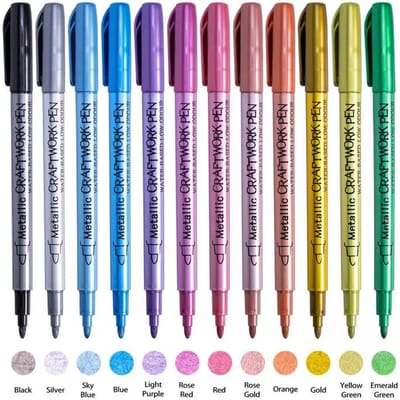 12 kleuren/set metalen markeerstiften pennen zilver goud verf pennen voor zwart papier glas rots schilderij scrapbook album graffiti pen gray