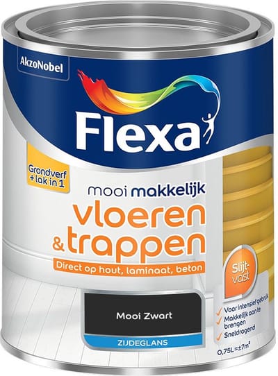 Flexa - Mooi Makkelijk Vloeren & Trappen Zijdeglans - Mooi Zwart - Mengverf - 750 Ml