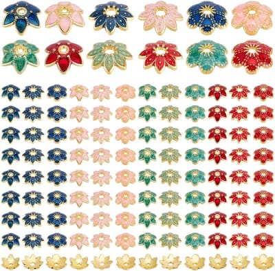 96 stuks 12 stijlen bloem pareldoppen, legering emaille pareldoppen, kralen uiteinde spacer vintage filigraan kralen voor doe-het-zelf oorbel armband haarspeld tas hanger sleutelhanger
