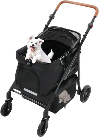 Opvouwbare Huisdierwagen - Dierenbuggy - Comfortabel Reizen - Twee Laags Ontwerp - Max 15kg - Zwart