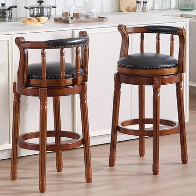 MODFU - Barkruk - Draaibaar Met Rugleuning - Klassiek - Voor Keuken Of Bar - Houten Frame - Zwart