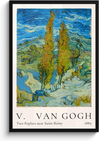 Poster in lijst - Fotolijst 60x90 cm - Posters - Vincent van Gogh - Two Poplars near Saint-Rémy - Kunst - Oude meesters - Posterlijst zwart - Decoratie - Wanddecoratie woonkamer - Muurdecoratie slaapkamer