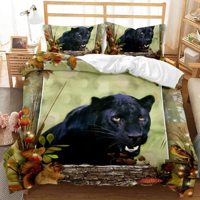 Black Panther Dekbedovertrek Set Kinderen Jongens Meisjes Safari Cheetah Dekbedovertrek Blauw Vuur Wild Dier Polyester Queen Beddengoed Set AU Single 140x210cm