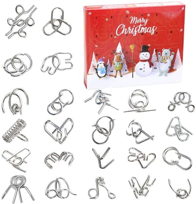 Dailygoods- Adventskalender 2025 - 24 Vakjes - Metalen Puzzels - IQ Spel - Creativiteit - Draagbaar en Duurzaam - Kerstkalender