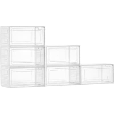 VEVOR Schoenenopbergdozen Stapelbare schoenendozen (6 stuks) Geschikt voor schoenen tot maat 13, PP/PET schoenenorganizer met magnetische deur voor het opbergen van hoge hakken, laarzen en hoeden, helderwit
