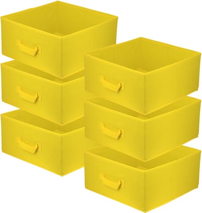 LAVITA Opbergmand 31x31x15 cm - Geel - Set van 6 stuks - Textiel Kastorganizer - Opvouwbare doos met handvat