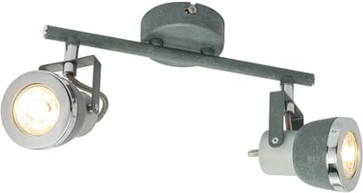Plafondspot grijs Woonkamerlamp Plafondlamp met verstelbare spots, steengrijs metaal, 2x GU10, LxH 26 x 18,5 cm