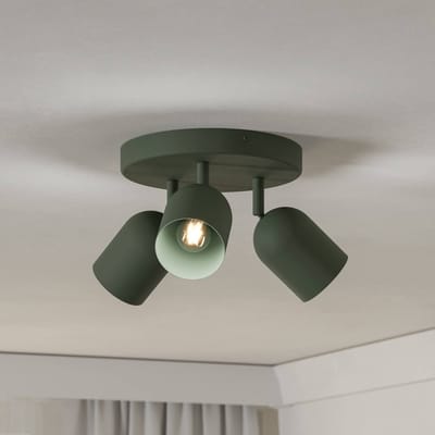 EGLO Plafondspot Tilston, donkergroen, Ø 25 cm, 3-lamps, staal