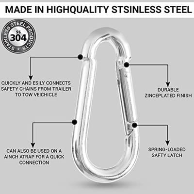 SnelShoppen - Carabiner haak set (5 stuks) 70 x 7 mm, stalen karabijnhaak met hoge belasting tot 180 kg, gegalvaniseerde bevestigingshaken DIN 5299 C