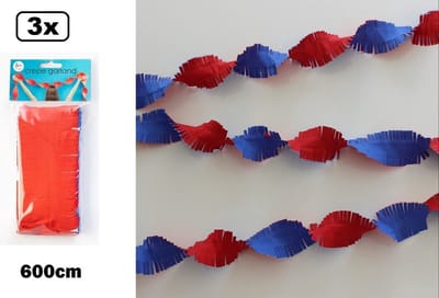 3x Crepe guirlande rood/wit/blauw 600cm - Holland verjaardag vlaglijn festival thema feest Nederland party