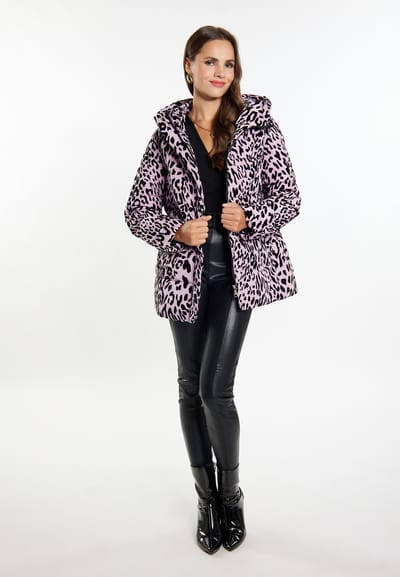 Faina Gewatteerd jasje met luipaardprint Dames Mauve Leeuw