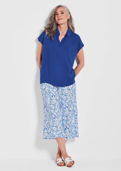 Blouse zonder sluiting met een open overhemdkraag - koningsblauw - Gr. 22 van Goldner Fashion