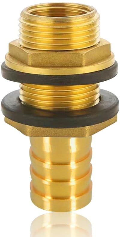 Dailygoods - Messing tankdoorvoer met tule, regentondoorvoer 3/4 inch buitendraad x 1/2 inch binnendraad met slangtule, 19 mm slangaansluiting, voor regenvat, watertanks, reservoirs