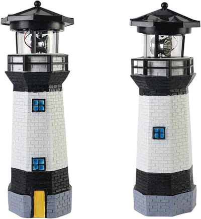 Vuurtoren op Zonne-energie - Draaibare Tuinlamp Zonlicht - Tuin Decoratie - Automatische Nachtverlichting - 31 x 14 x 14 cm