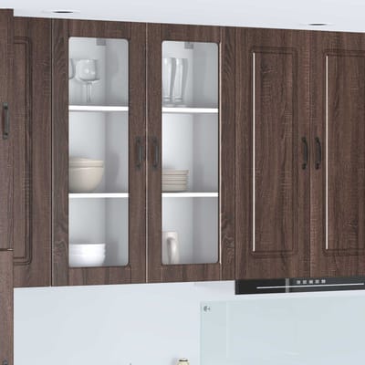 vidaXL - Wandglas - Kasten - PORTO - Bruin - Eiken - 40 - x - 31 - x - 100 - cm - Bewerkt - hout