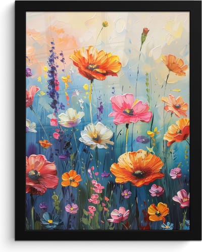 Poster in lijst - Fotolijst 30x40 cm - Posters - Bloemen - Natuur - Waterverf - Kunst - Posterlijst zwart - Decoratie - Wanddecoratie woonkamer - Muurdecoratie slaapkamer