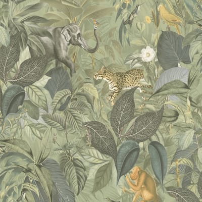 JUNGLE BEHANG | Kinderkamer - groen grijs meerkleurig - A.S. Création PintWalls II