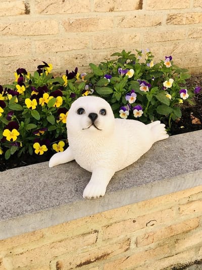 Zeehond middel 18 cm hoog - polyester - polystone - beeld - tuinbeeld - hoogkwalitatieve kunststof - decoratiefiguur - interieur - accessoire - voor binnen - voor buiten - cadeau - geschenk - Kerst - Nieuwjaar