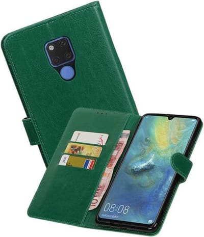 Zakelijke Book Case Telefoonhoesje Geschikt voor de Huawei Mate 20 X - Portemonnee Hoesje - Pasjeshouder Wallet Case - Groen