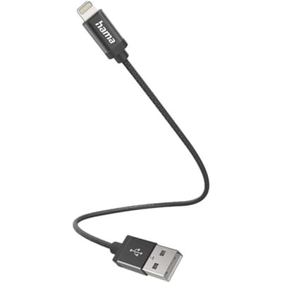 Hama USB-A naar Lightning Kabel - Oplaadkabel geschikt voor Smartphone / iPad - MFI gecertificeerd - Nylon materiaal - 2,4A USB2.0 - 480Mbps - 20cm - Zwart