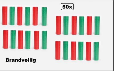 50x Serpentines rollen groen en rood - Papier - BRANDVERTRAGEND - Carnaval- festival - optocht - feest - party - serpentine - brandvertragend -