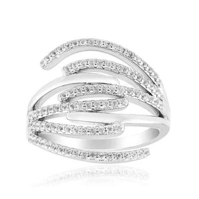 Cavill - Zilveren ring dames - Geplatineerd 925 Sterling zilver - 92 Cambodjaanse zirkoon - 0,586 ct - Modern golfdesign elegant