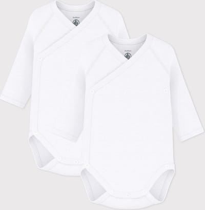Petit Bateau Setje met 2 effen katoenen rompertjes met lange mouw voor baby's Unisex Rompertje - Wit