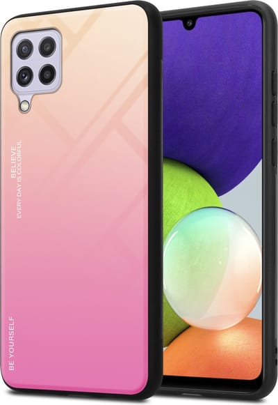 Cadorabo Hoesje geschikt voor Samsung Galaxy A22 4G / M22 / M32 4G in GEEL - ROZE - Tweekleurige beschermhoes van TPU-silicone Case Cover en achterzijde van gehard glas