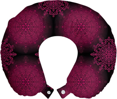 ABAKUHAUS Paars Mandala Reiskussen met Neksteun, Psychedelische Boho, Schuimrubberen Reisaccessoire voor Vliegtuig en Auto, Kastanjebruin Magenta