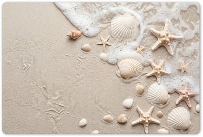Placemats 45x30 cm - Placemat kunststof - 1 stuk - Schelpen - Zeesterren - Strand - Borden onderleggers - Decoratie voor op tafel - Keuken tafeldecoratie accessoires - Vinyl onderlegger - Tafelversiering