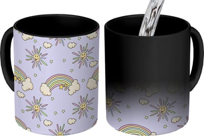 Magische Mok - Foto op Warmte Mokken - Koffiemok - Meisjes - Regenboog - Zon - Patronen - Girl - Kids - Kinderen - Kind - Magic Mok - Beker - 350 ML - Theemok