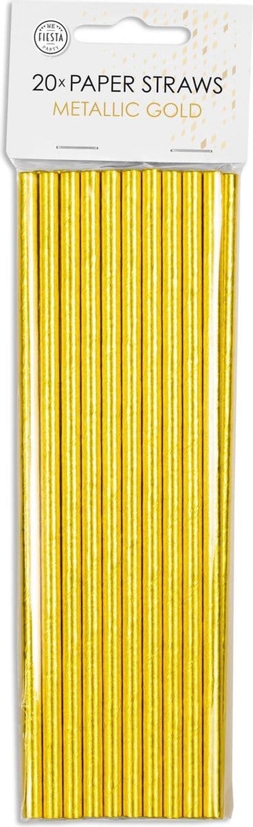 Papieren rietjes metallic goud 20 stuks