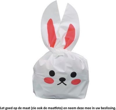 50x Uitdeelzakjes Wit - Roze / Rood Konijn 13 x 22 cm - Plastic Traktatie Kado Zakjes - Snoepzakjes - Koekzakjes - Koekje - Cookie Bags - Pasen - Kinderverjaardag - Feestje