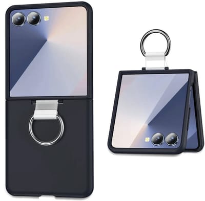 Hoesje Geschikt voor Samsung Galaxy Z Flip 7 - Zwart - Casemania Liquid Siliconen Backcover met Ring Bandje - Stevige Backcover Telefoonhoesje