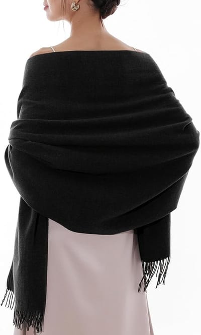 Sjaal - Kasjmier sjaal voor dames - Zachte stof - Elegante look voor bruiloften, feesten of op kantoor, Zwart