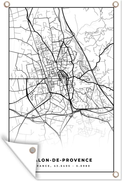 Muurdecoratie Stadskaart - Plattegrond - Kaart - Salon-de-Provence - Frankrijk - Zwart wit - 120x180 cm - Tuinposter - Tuindoek