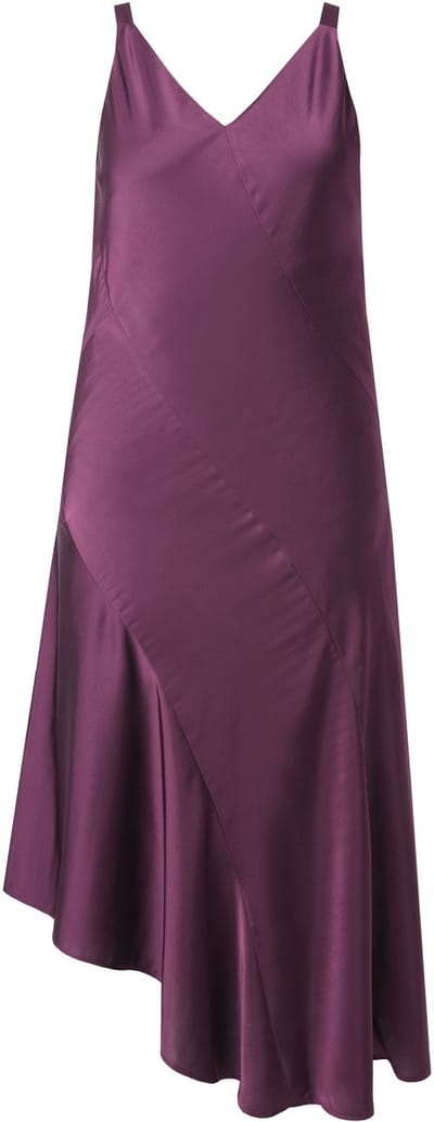 Ulla Popken - Dames - Satijnen maxi-jurk A-lijn V-hals mouwloos - Donker wijnrood - Maat 46+