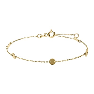 Lucardi Dames 14 karaat geelgouden armband met 5 ronde plaatjes - Armband - 14 Karaat Goud - Goud - 19 cm