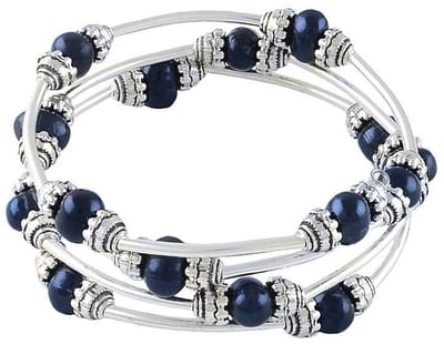 Zoetwater parel armband Three Loops Dark Blue Pearl - echte parels - donker blauw - zilver - wikkelarmband - luxe sieraden zakje - parel armband dames - zoetwaterparel