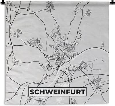 Wandkleed - Wanddoek - Stadskaart - Plattegrond - Schweinfurt - Duitsland - Kaart - 180x180 cm - Wandtapijt