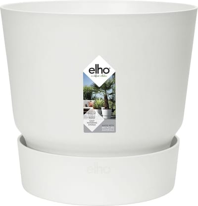 Elho Greenville Rond 14 - Bloempot voor Buiten met Waterreservoir - 100% Gerecycled Plastic - Ø 14 x H 13.4 cm - Wit