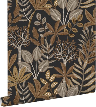 ESTAhome behang bladeren zwart, bruin en beige - 50 x 900 cm - 139682