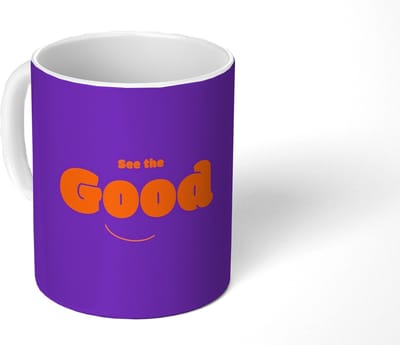 Mok - Koffiemok - See the good - Oranje - Paars - Smiley - Mokken - 350 ML - Beker - Koffiemokken - Theemok - Mok met Tekst