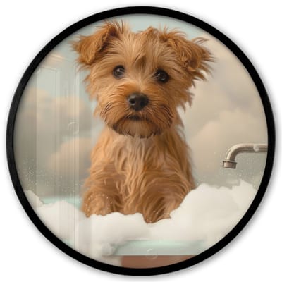 Poster in lijst Rond - Fotolijst 40x40 cm - Posters - Hond - Bad - Dieren - Schuim - Ronde posterlijst zwart - Decoratie - Wanddecoratie woonkamer - Muurdecoratie slaapkamer